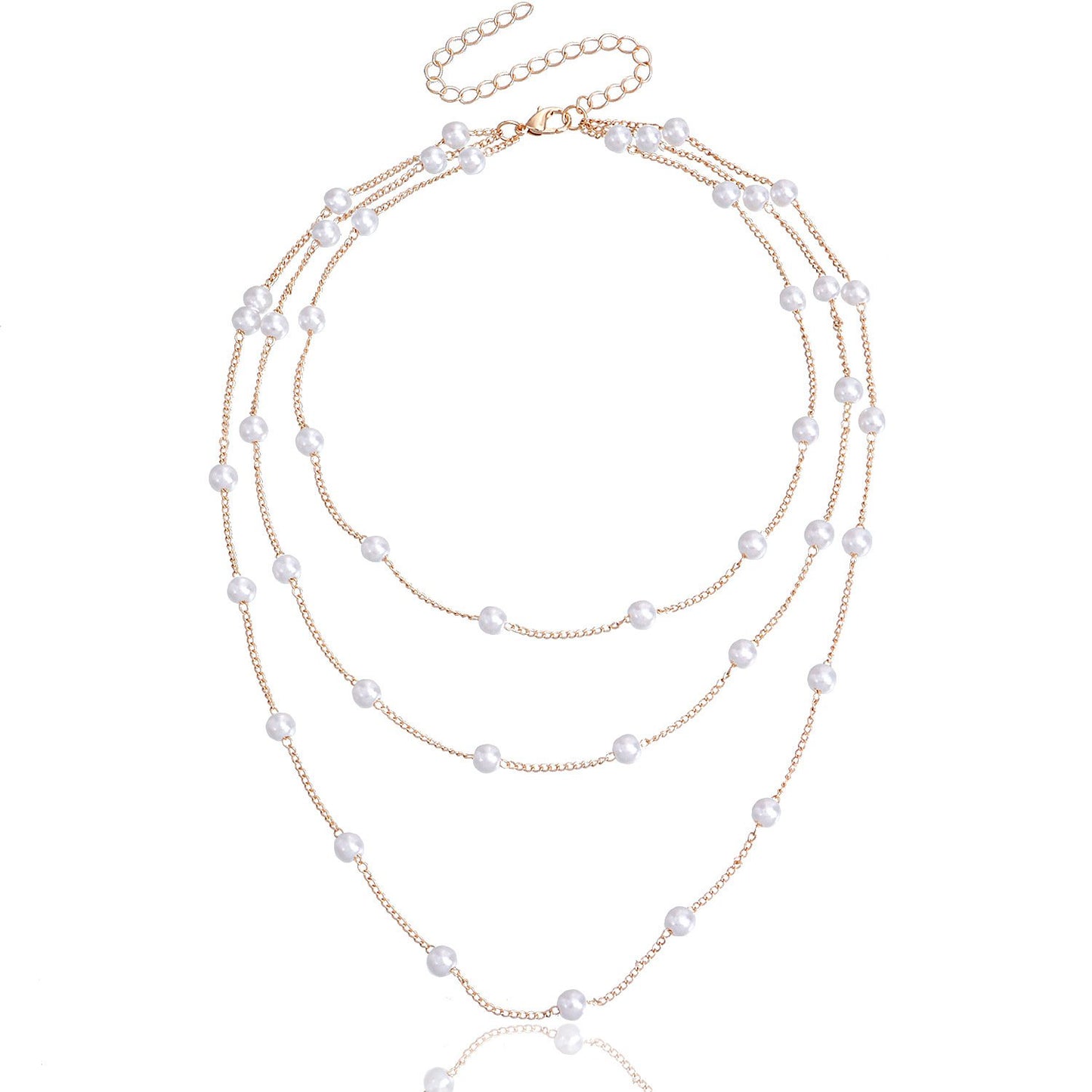 Jewelry simple geometric thin chain pearl multi-layer necklace female personality light luxury pearl necklace