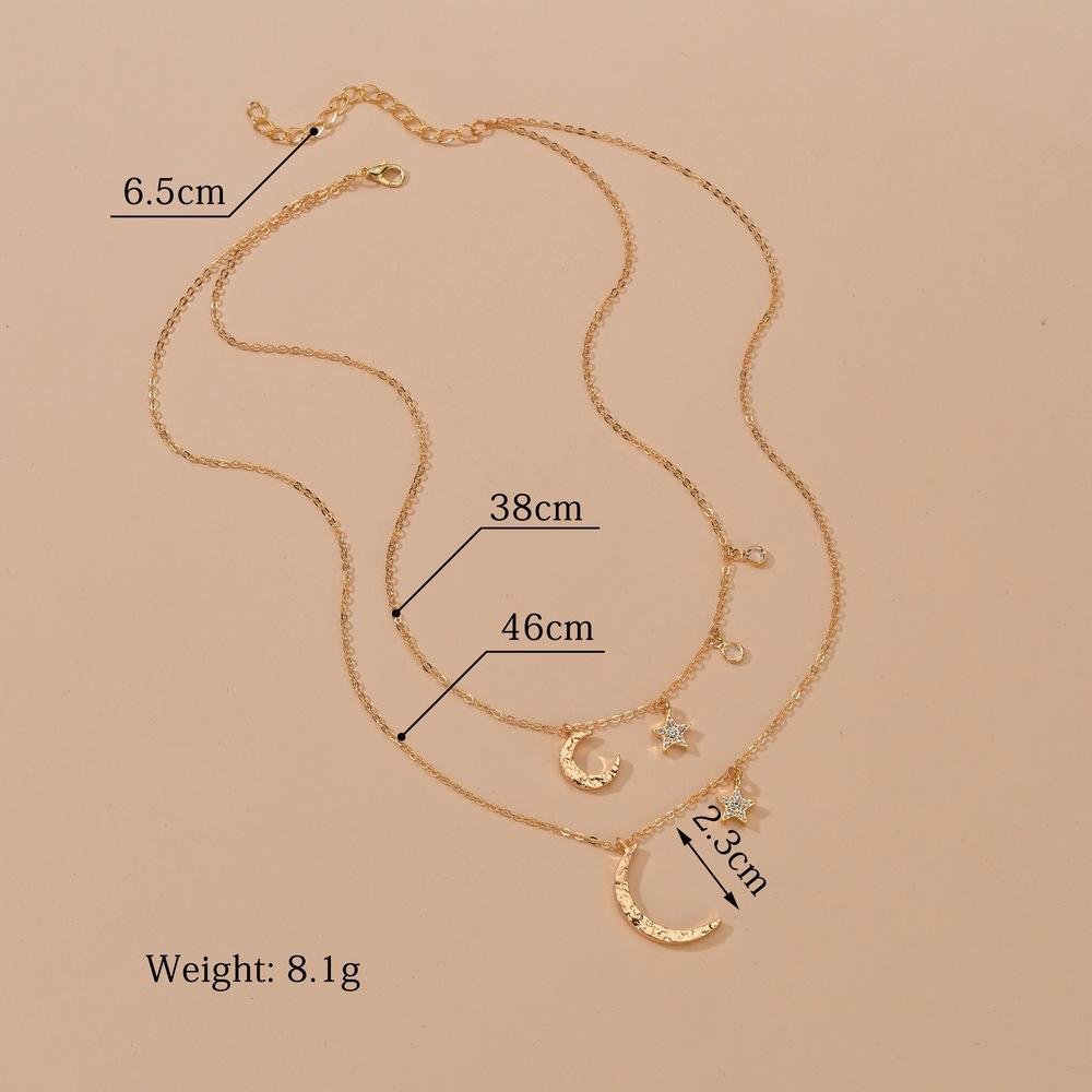 Vintage Rhinestone Star Moon Pendant Necklace Fashion Multilayer Necklace Ladies Jewelry