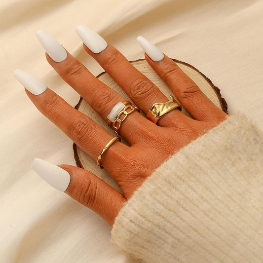 Versatile Fashion Simple Personality Stainless Steel Gold Square Drip Oil Hollow Ring Set Female