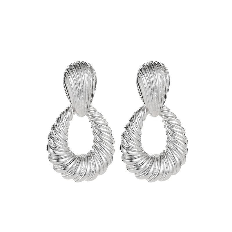 Jewelry alloy shell corrugated earrings women's drop-shaped threaded metal earrings