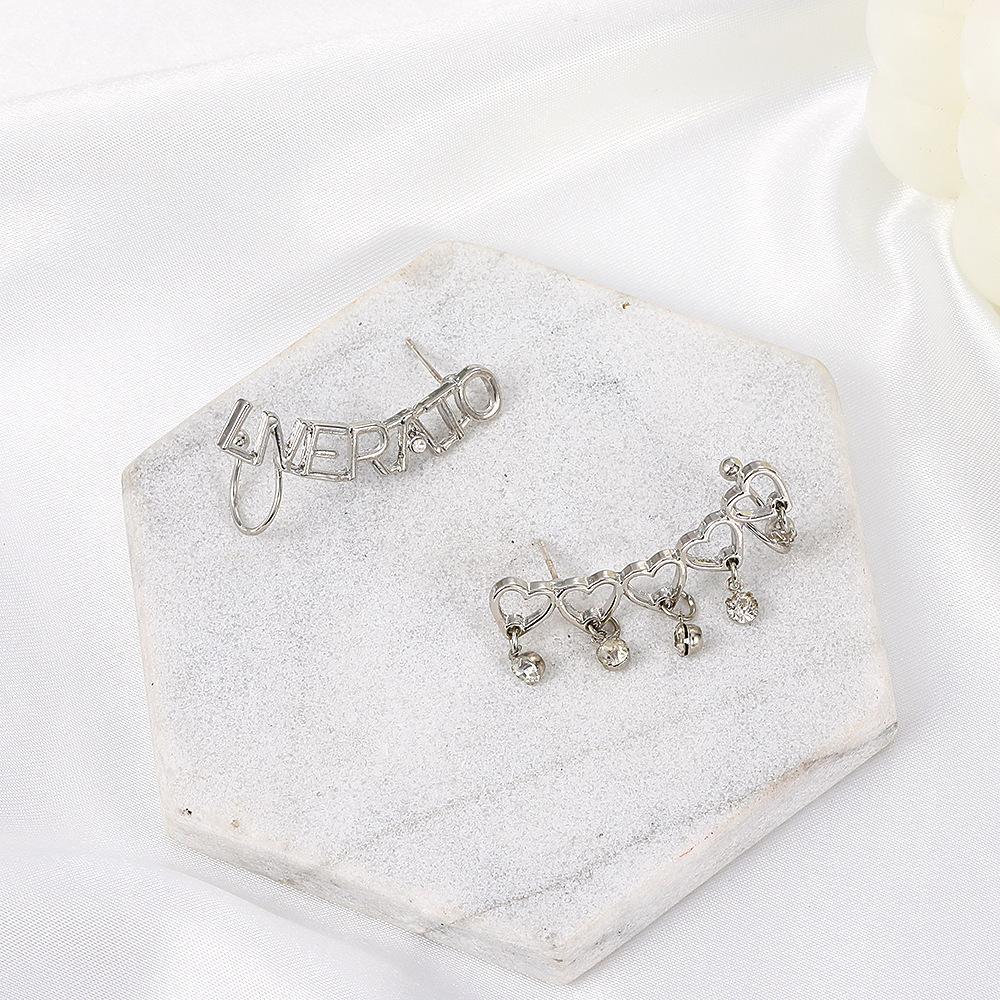 ins chain love ear clip indifferent niche design zircon hollow letter ear hanging without ear hole earrings
