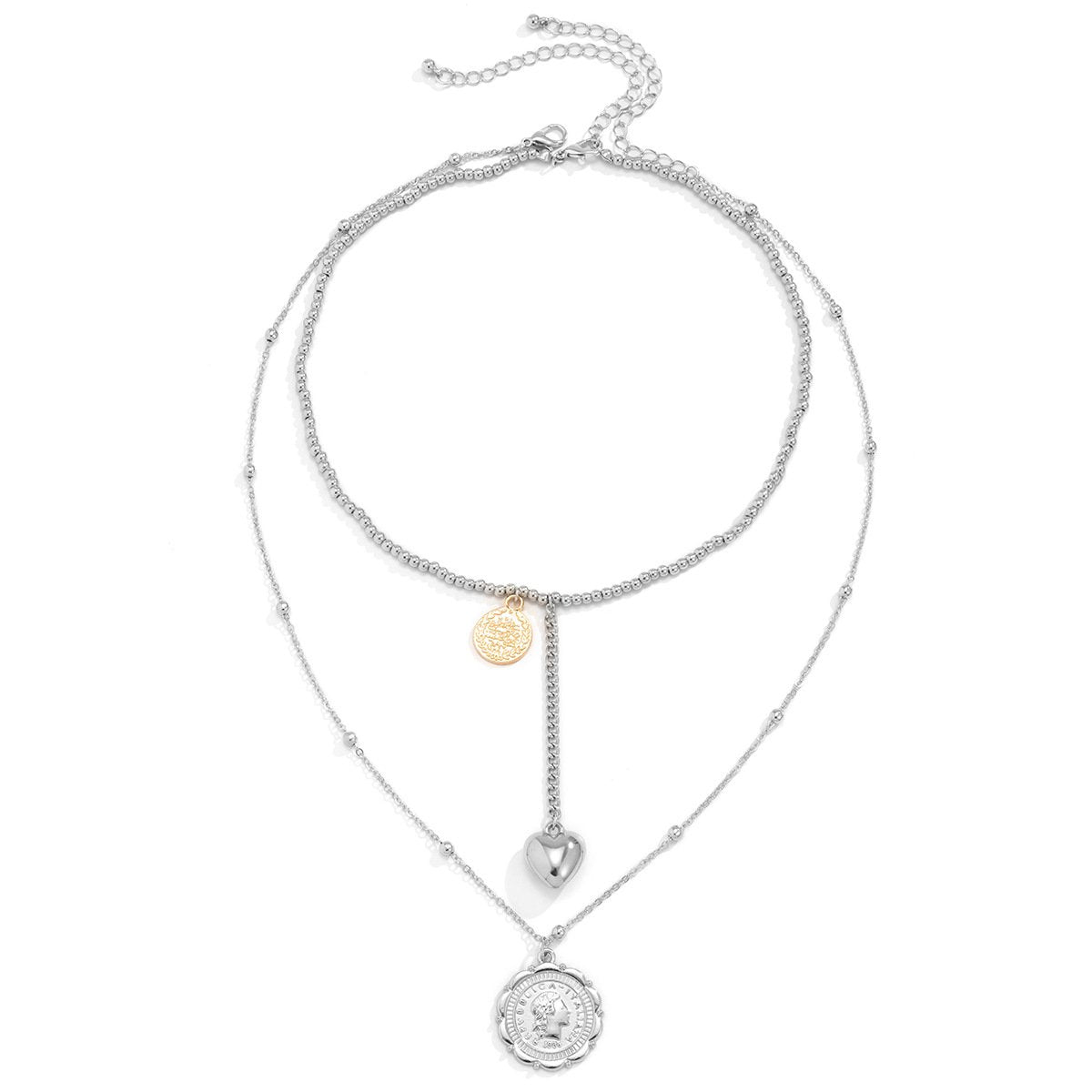 Jewelry sweet cool heart pendant ring sequin necklace small trendy people alloy stacked necklace