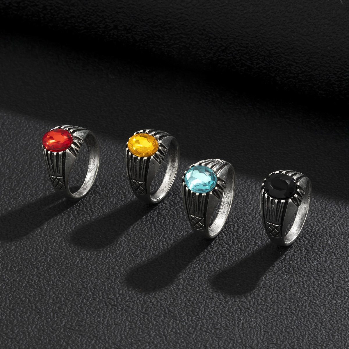 Retro hip-hop trendy cool personality men's ring set diamond gemstone index finger ring metal ring