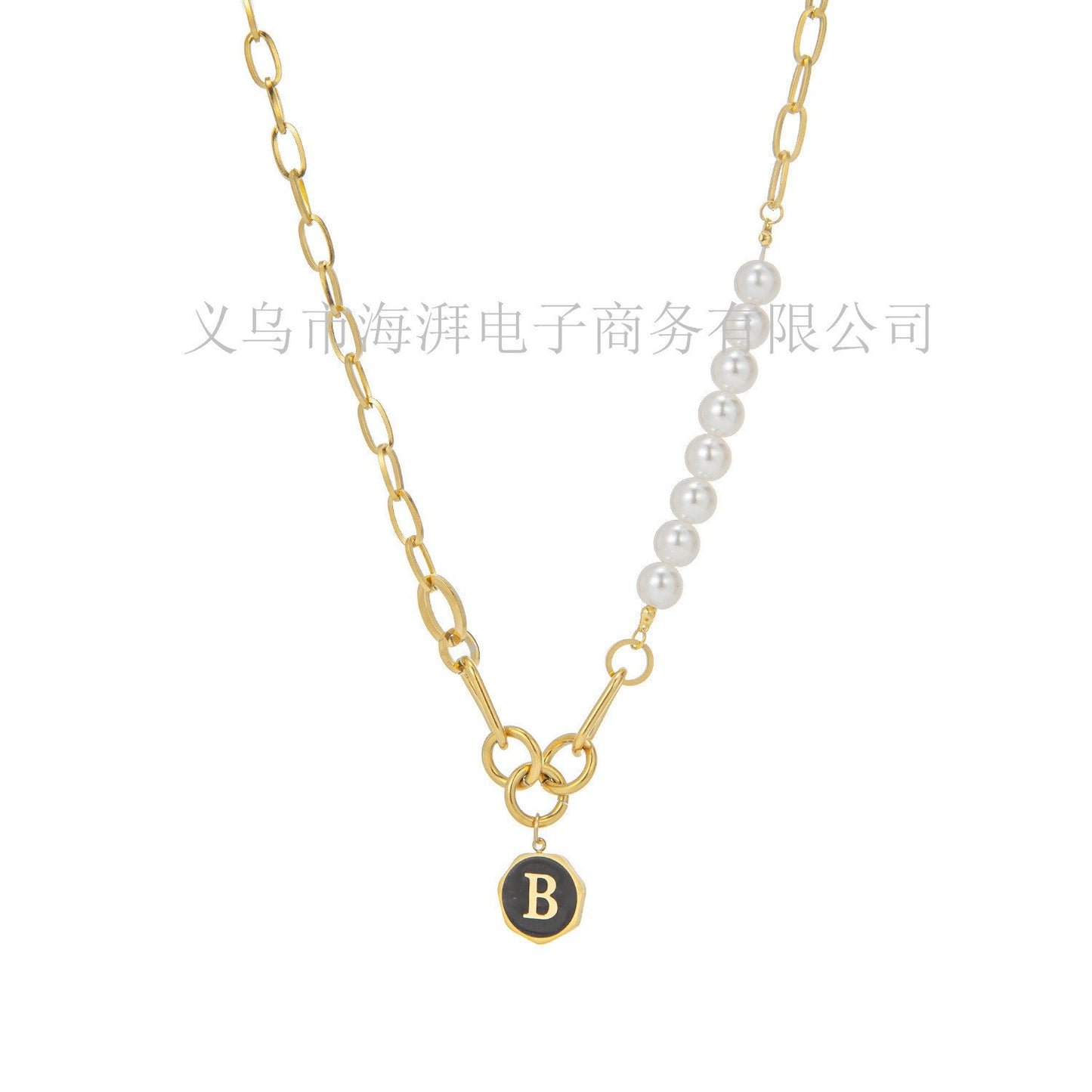 Light luxury letter pendant necklace Christmas sweater chain necklace temperament pearl B letter necklace