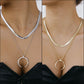 Jewelry trendy double-layer flat snake chain crescent pendant necklace female cold metal texture necklace