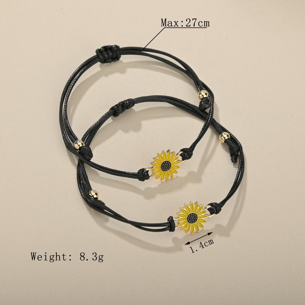 Accessories Card Bracelet Couple Bracelet Retro Alloy Drip Oil Sunflower Adjustable Braided Bracelet Bracelet