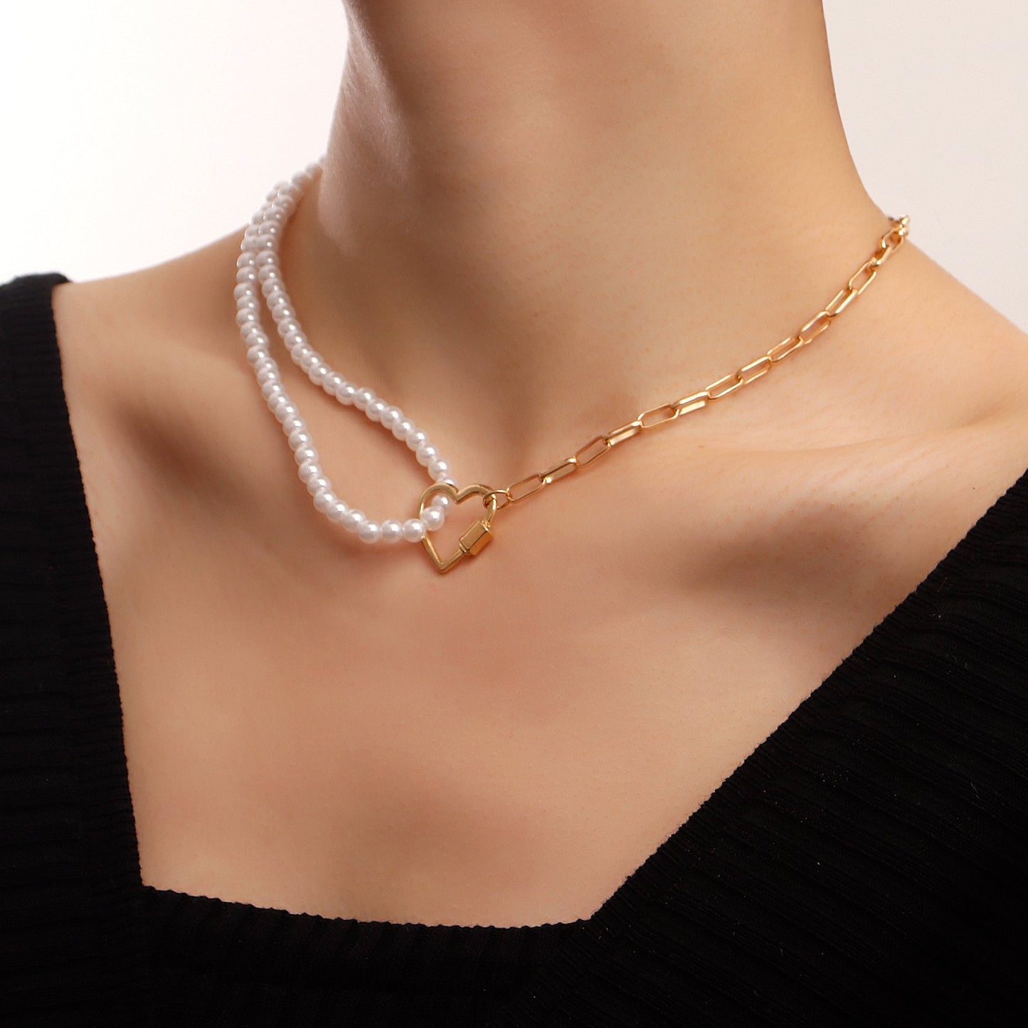 Jewelry ins creative imitation baroque pearl hollow love pendant necklace female necklace niche