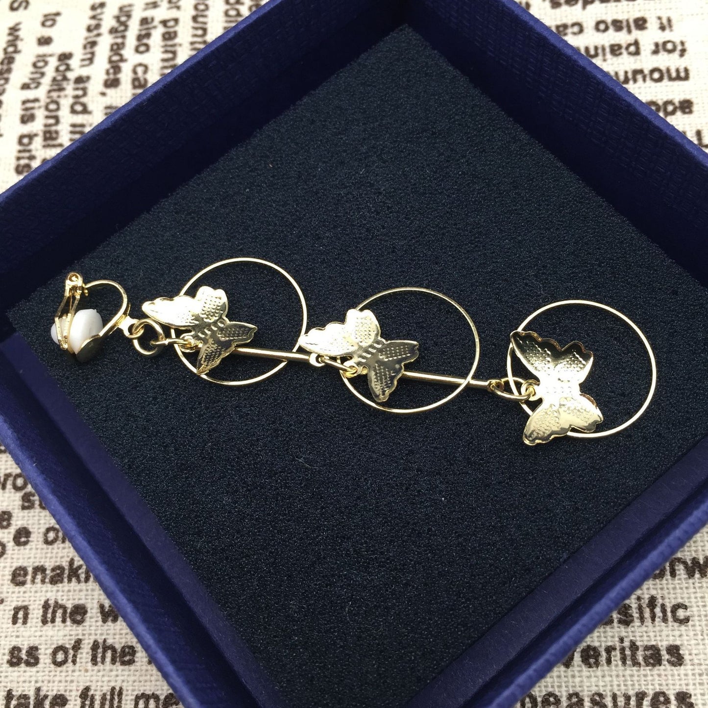 Three round butterfly string ear clip without ear piercing jewelry platform