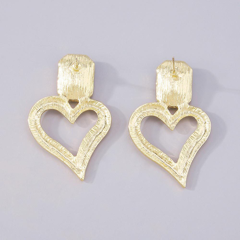E1245 Geometric Earring Metal Simple Love Rhinestone Earring Cold Exaggerated Retro Earrings