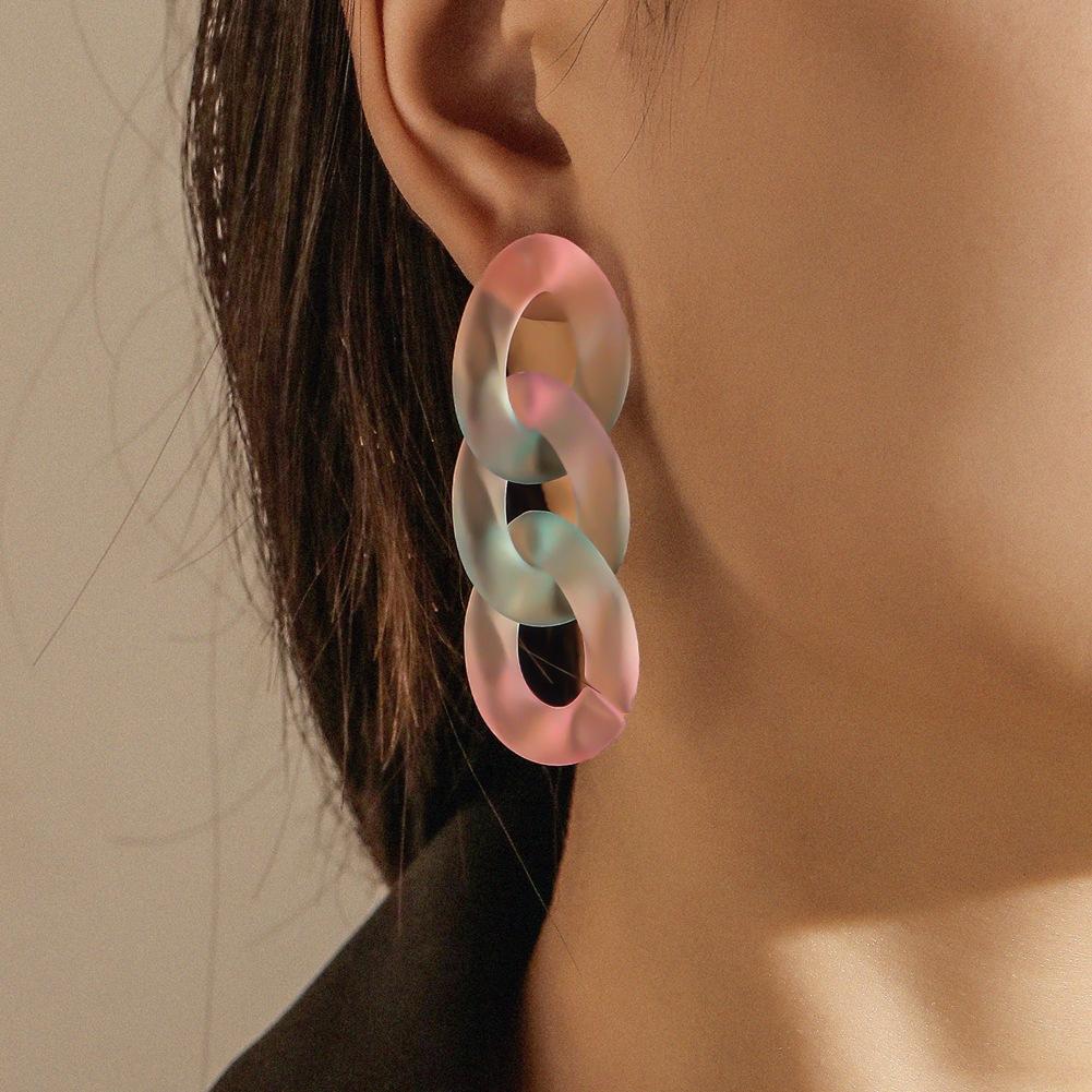 Colorful transparent crystal resin cross chain earrings personality exaggerated fashion atmosphere ear jewelry