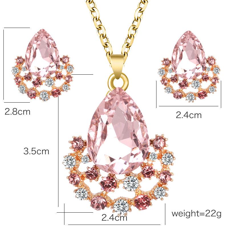Fashion Jewelry Set Simple Water Drop Crystal Gem Pendant Necklace Earrings Stud Set Female Jewelry