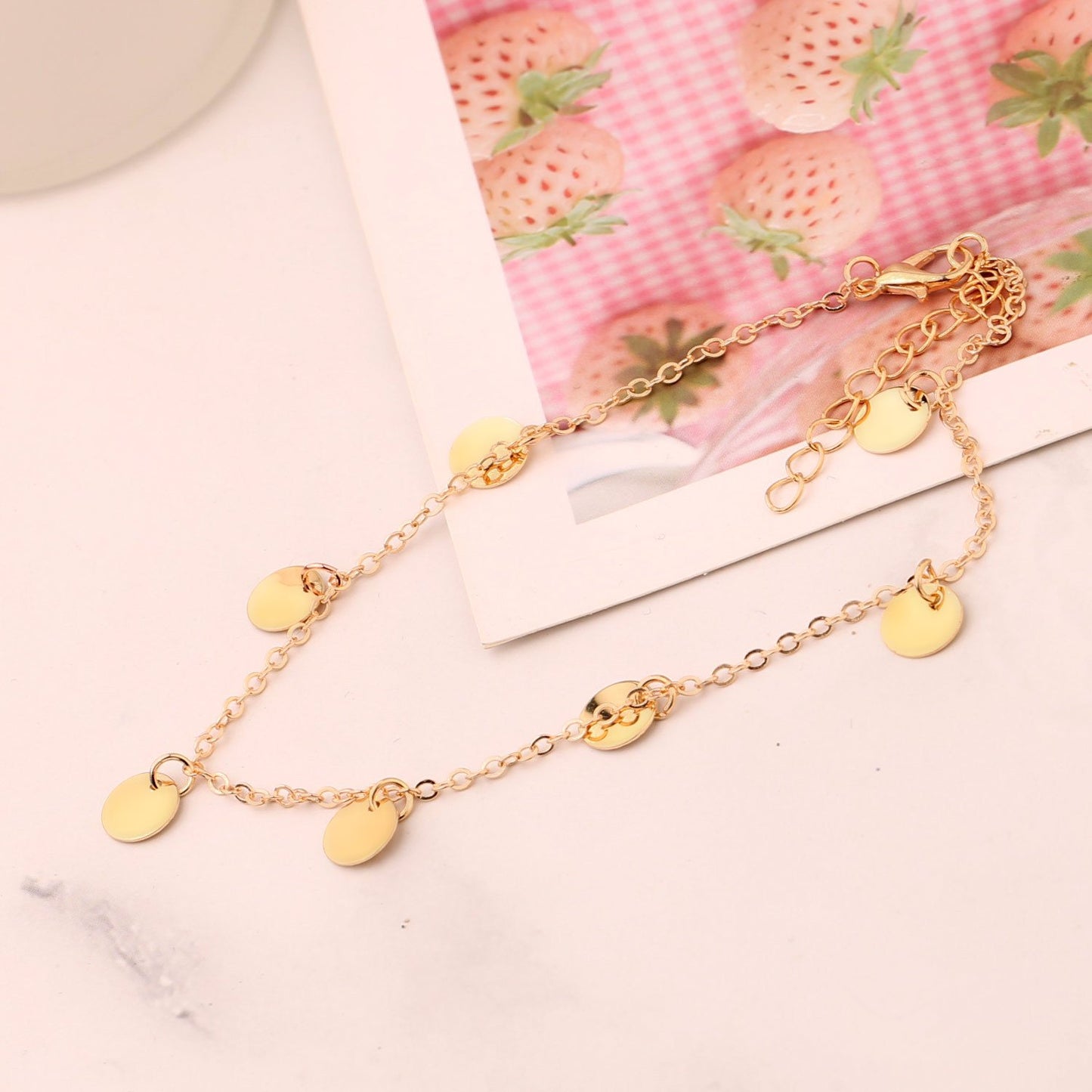 Jewelry disc sequin pendant beach women's foot decoration women's single layer simple alloy anklet