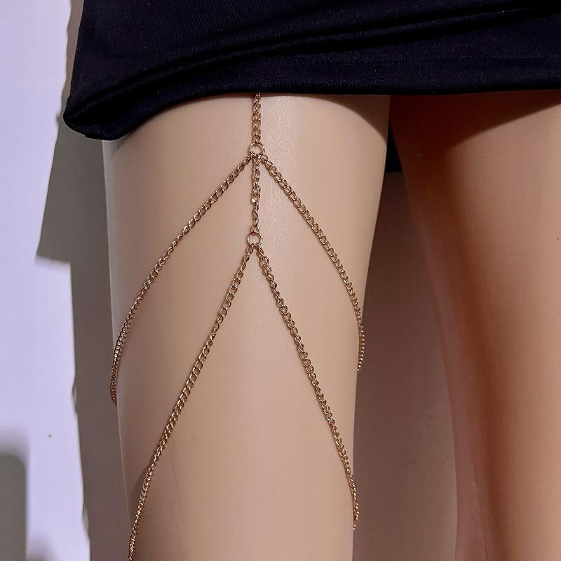 Fashion Ethnic Double Tassel Leg Chain Women Metal Chain Sexy Thigh Chain Simple Vacation Accessories