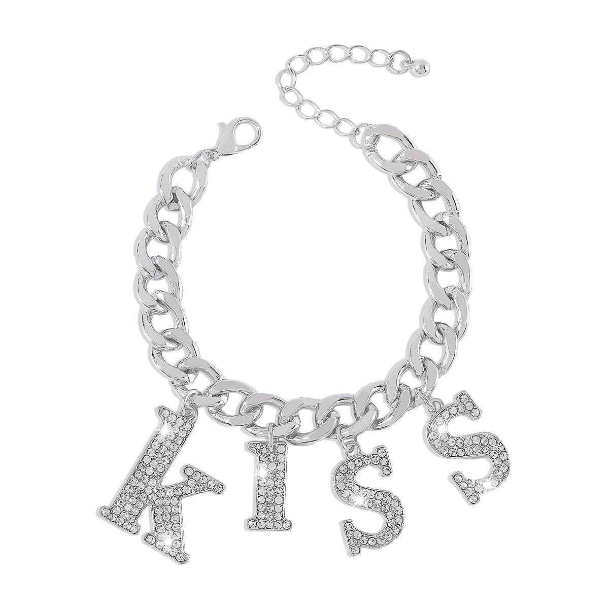 B1955 Exaggerated Hip Hop Retro Chain Bracelet KISS Full Diamond Personality Net Red Punk Rock Bracelet Female