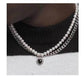Stainless steel color-preserving black love necklace ins pearl clavicle chain necklace retro double temperament net red necklace