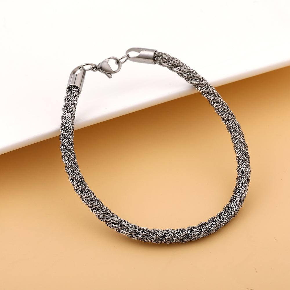 Men's Stainless Steel Vacuum Gold Plated Bracelet Fashion Simple Mesh Twist Chain Bracelet