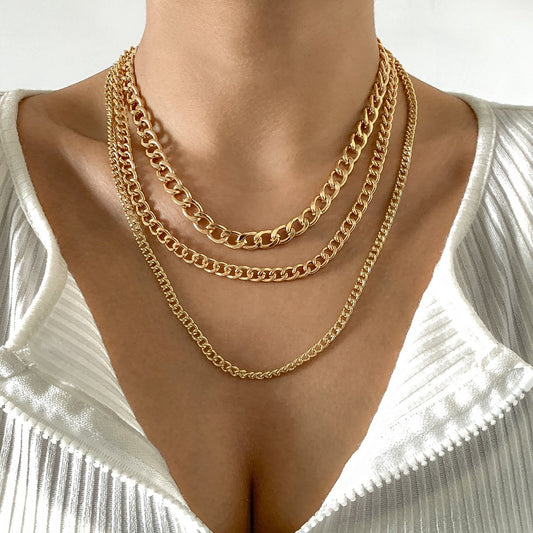 Jewelry Hip Hop Punk Metal Thick Chain Necklace Female Retro Simple Geometric Necklace Set