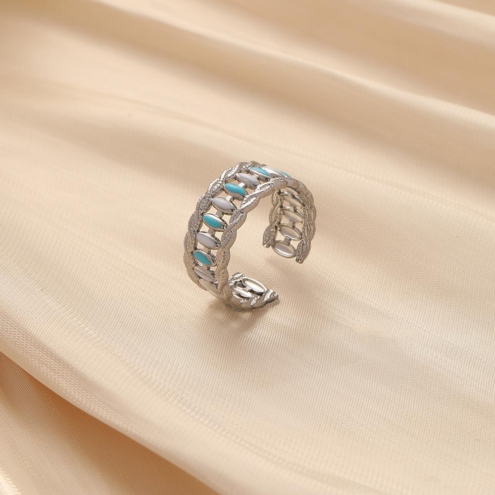Classic geometric atmosphere women's stainless steel creative opening retro hollow adjustable ring