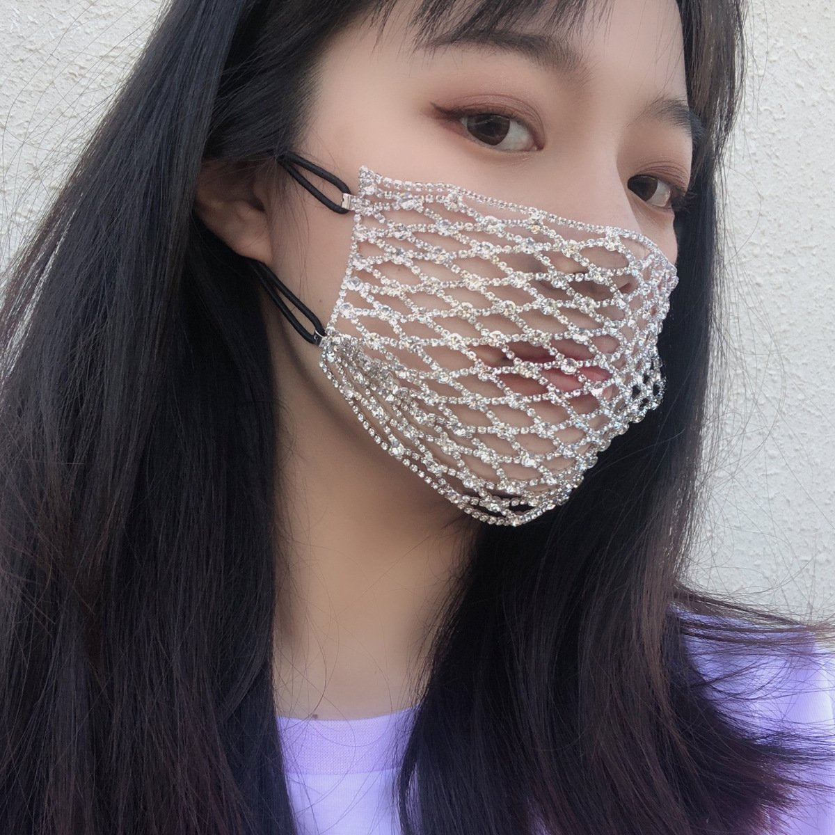 Jewelry Exaggerated Geometric Elastic Face Decoration Female Personality Fashion Micro-set Grid Rhinestone Mask Decoration