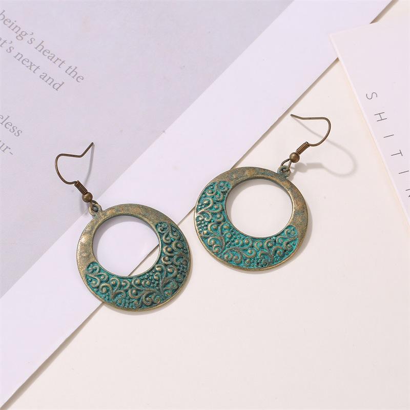 Ethnic Antique Earrings Ancient Bronze Round Pattern Earrings Female Ancient Elements Ear Jewelry