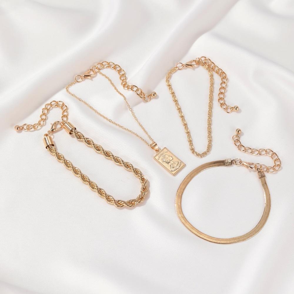 Fashion Four-piece Bracelet Twist Chain Portrait Pendant Bracelet Women's Four-piece Combination Jewelry