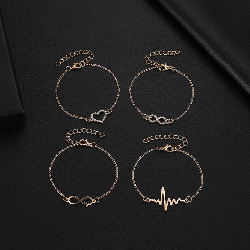 Creative Set Hand Decoration Simple Love Diamond EKG Four-piece Bracelet Ladies Fashion Jewelry