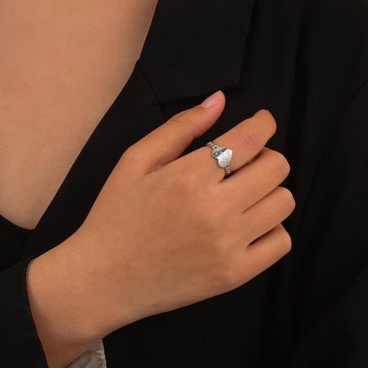 Fashion stainless steel love blue diamond open ring simple temperament peach heart letter ring jewelry