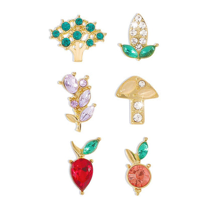 E1269 Simple Ear Stud Set Colorful Diamond Mushroom Broccoli Creative Earrings Fun Geometric Fashion Earrings