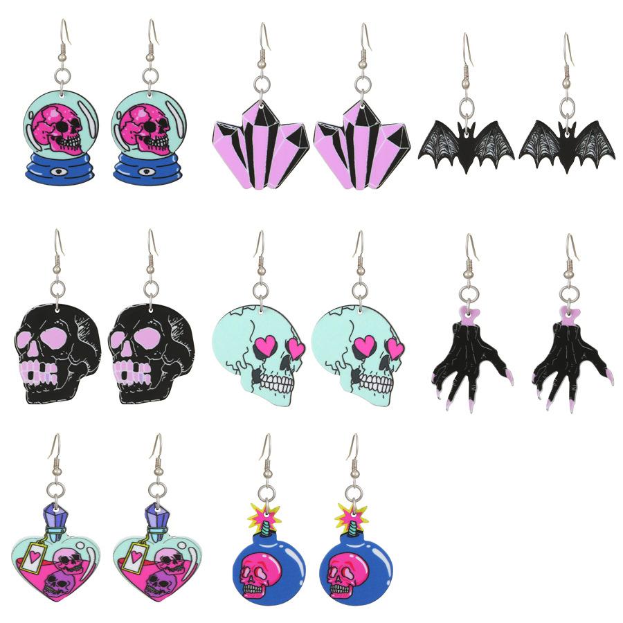 Halloween earrings ins dark funny skull earrings fashion creative skull hand bat earrings female