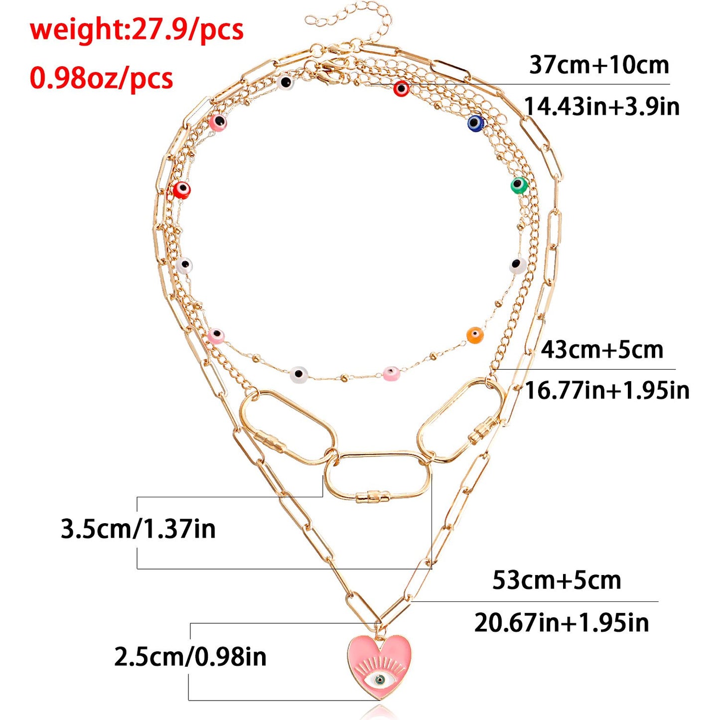 Jewelry trendy multi-layer colorful devil's eye pink love eye pendant necklace female