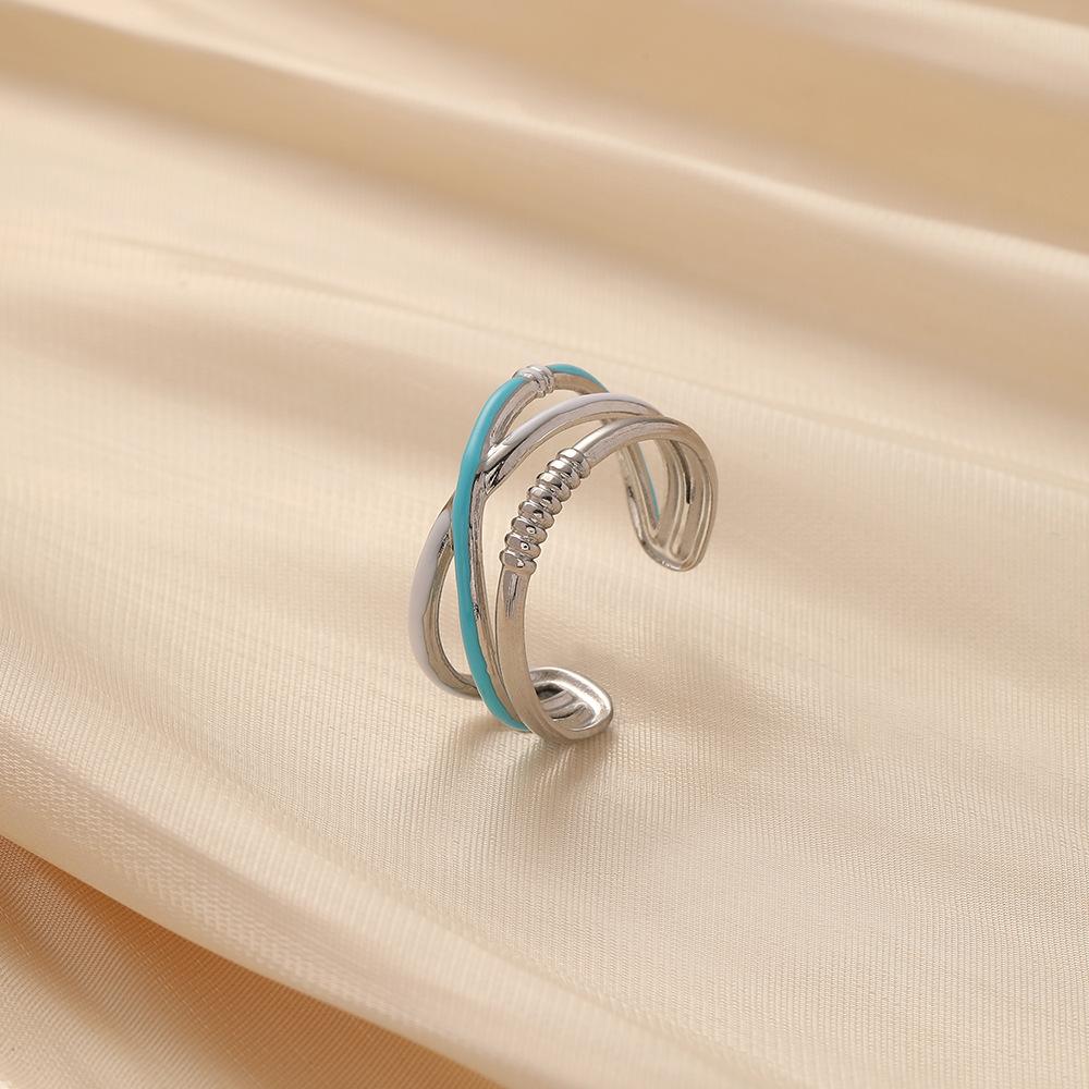 Creative Design Simple Ladies Stainless Steel Fashion Open Drip Oil Cross Lines Adjustable Ring