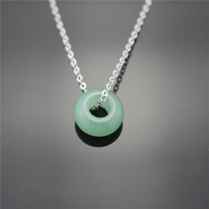 Natural Stone Ring Pink Quartz Pendant Clavicle Chain Necklace Fashion Accessories