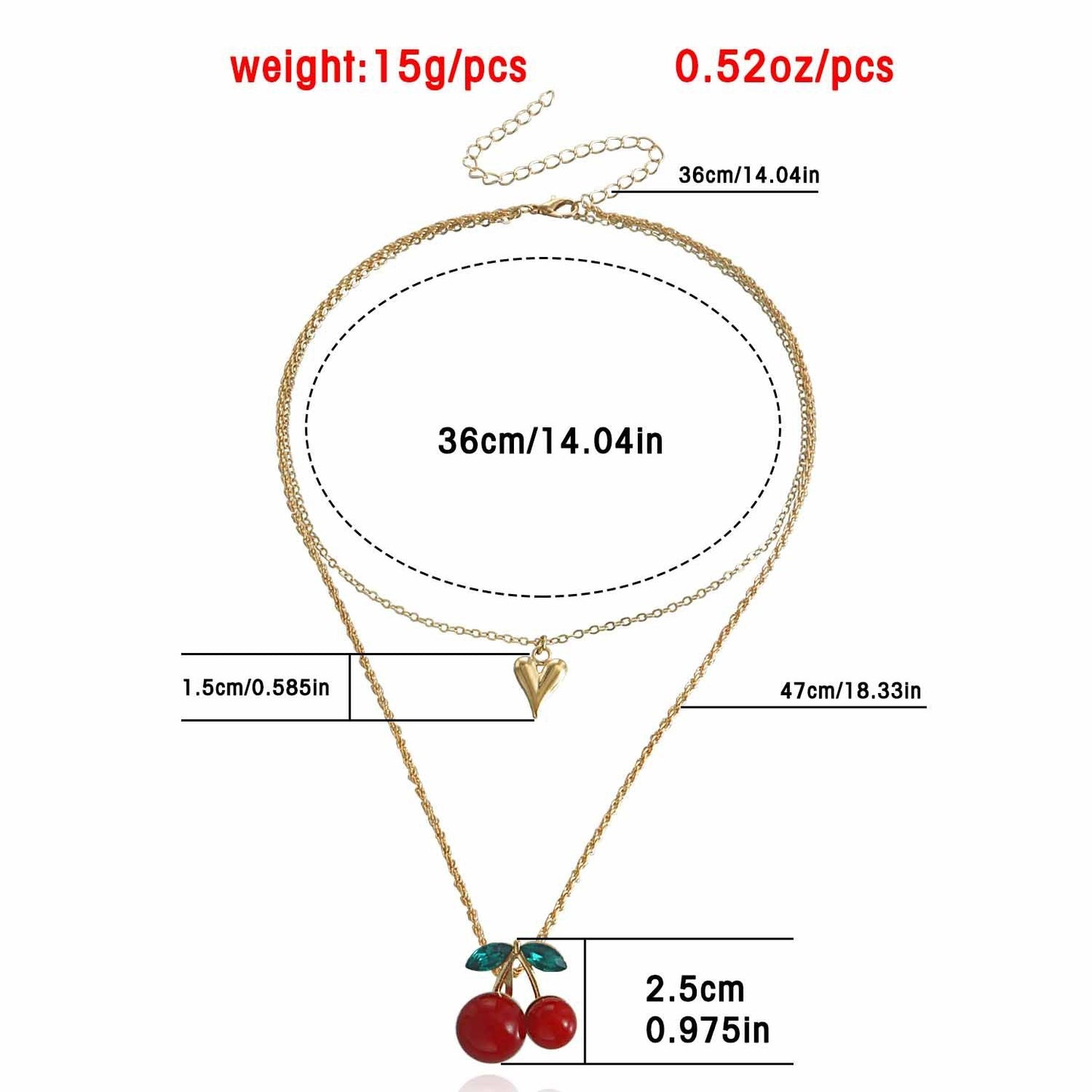 Jewelry exaggerated red big cherry multi-layer heart pendant necklace female choker