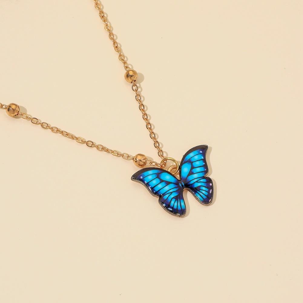 Niche Super Fairy Blue Butterfly Pendant Versatile Temperament Special Shaped Pearl Necklace Fashion Double Stacked Necklace