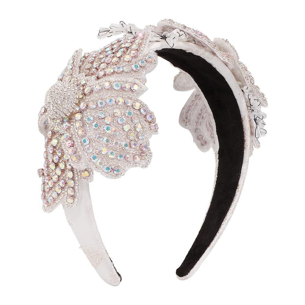 F3223 Exaggerated temperament hair accessories retro imitation crystal diamond head hoop geometric flower creative wide-brimmed head hoop