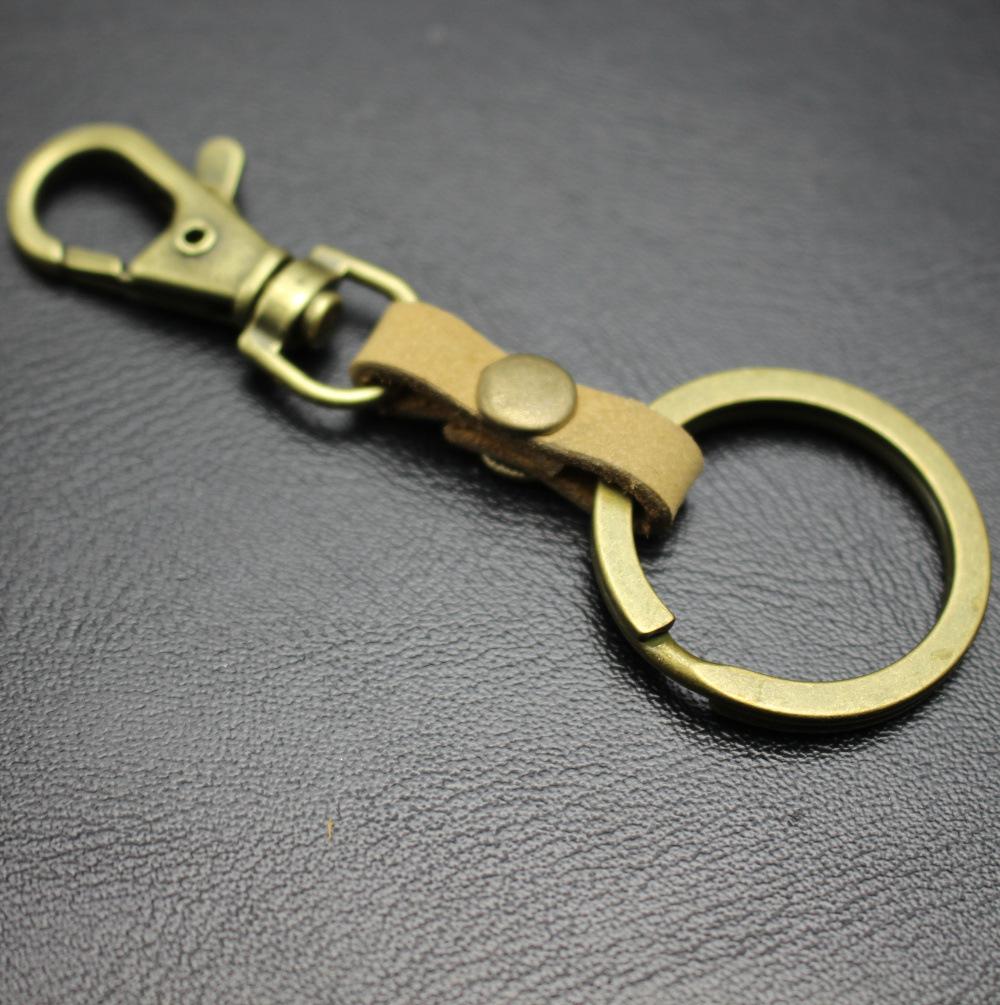 Top layer cowhide key chain key ring dog buckle 4 colors genuine leather bag pendant accessories ancient bronze color