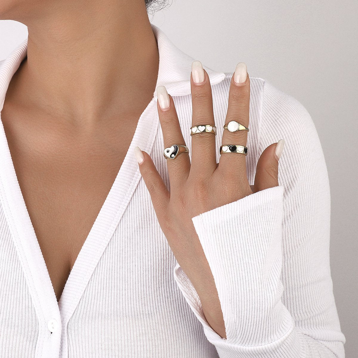 R772 dripping oil love net red ring opening geometric yin and yang gossip hip-hop ring joint ring