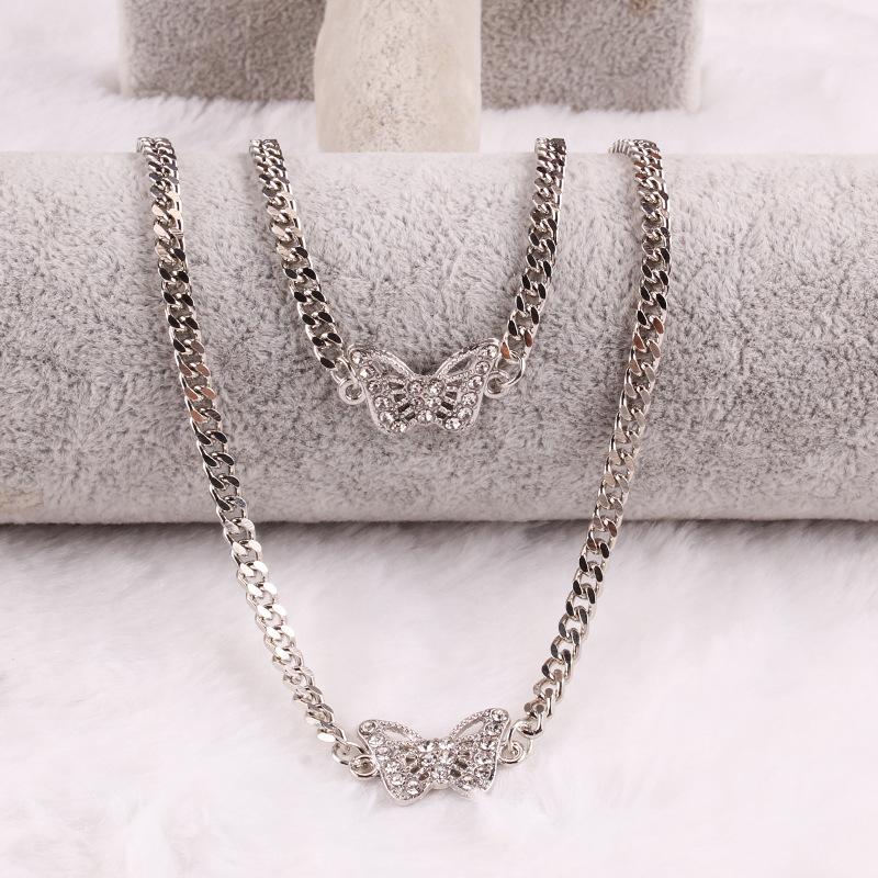 Simple personality alloy flash diamond butterfly collarbone chain punk hip-hop flash diamond butterfly bracelet