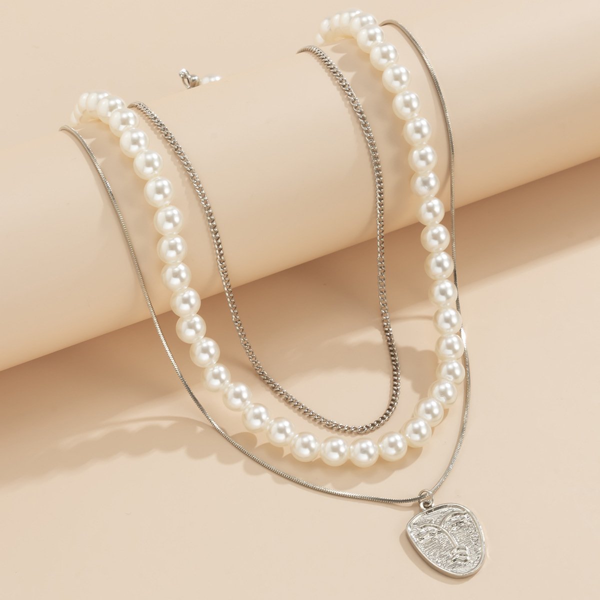 Jewelry Temperament Imitation Pearl Portrait Set Necklace Female Retro Thin Chain Stacked Geometric Necklace