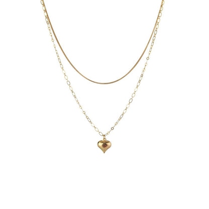 Simple Fashion Heart Necklace Vintage Double Layer Necklace Accessories