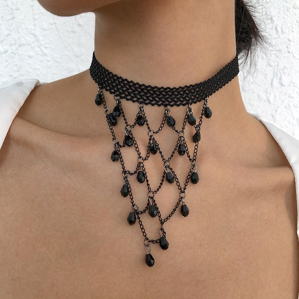 N916 Fashion Sexy Lace Necklace Halloween Personality Imitation Crystal Necklace Retro Simple Necklace Women