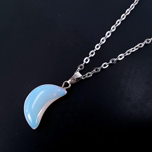 Crescent Opal Natural Stone Pendant Clavicle Chain Fashion Necklace Alloy Sweater Chain Clothing Accessories