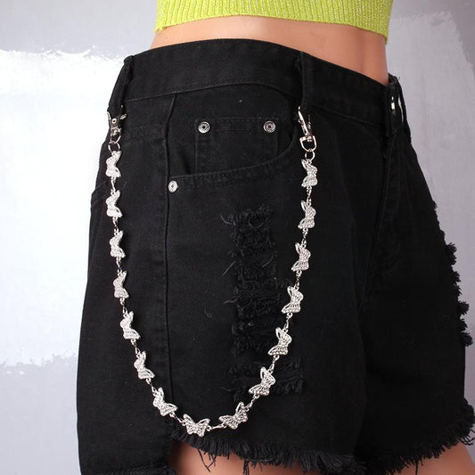 Jewelry punk retro light luxury small many diamond-encrusted butterfly trendy trouser chains
