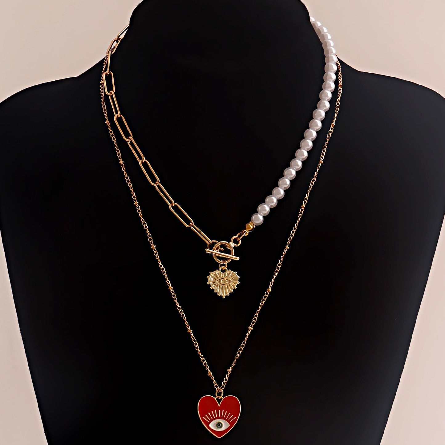 Jewelry Simple Acrylic Devil's Eye Stitching Clavicle Chain Retro Imitation Pearl Beaded Necklace