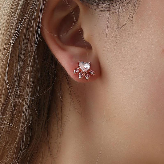 Cartoon cute animal footprints cat paw earrings pink crystal zircon cat paw print cat earrings