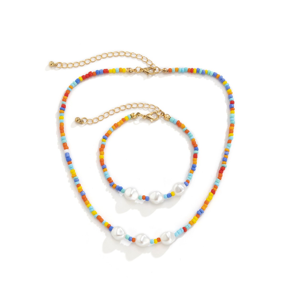 Jewelry baroque special-shaped imitation pearl necklace set color rice beads beaded geometric necklace female