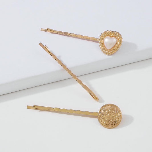 F395 Simple geometric hair clip rose love pearl bangs clip sweet side clip set