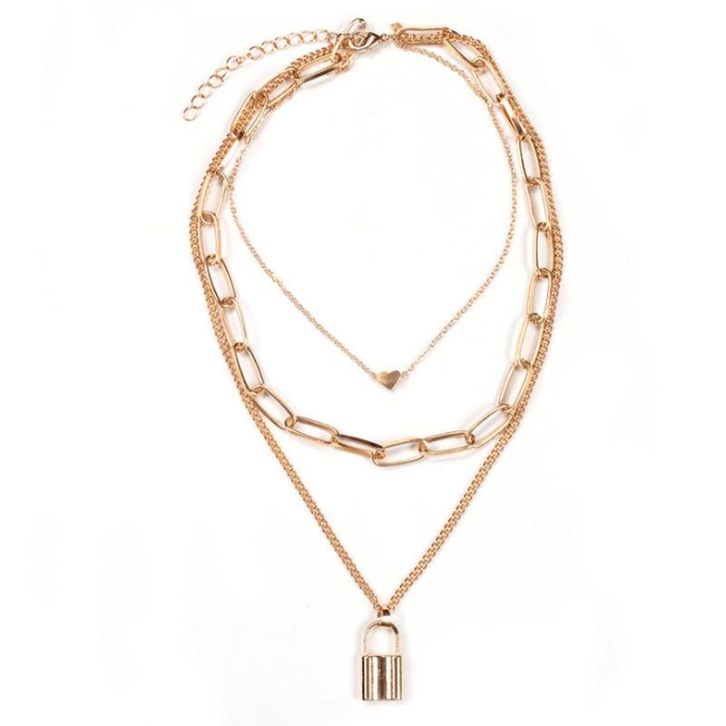 Jewelry Hip Hop Punk Chain Multilayer Necklace Female Simple Versatile Peach Heart Set Necklace