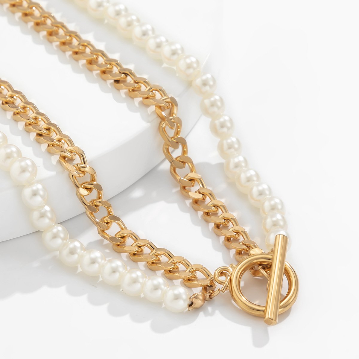 Jewelry Temperament Cold Imitation Pearl Beaded Necklace Simple Versatile Metal Chain Necklace Female