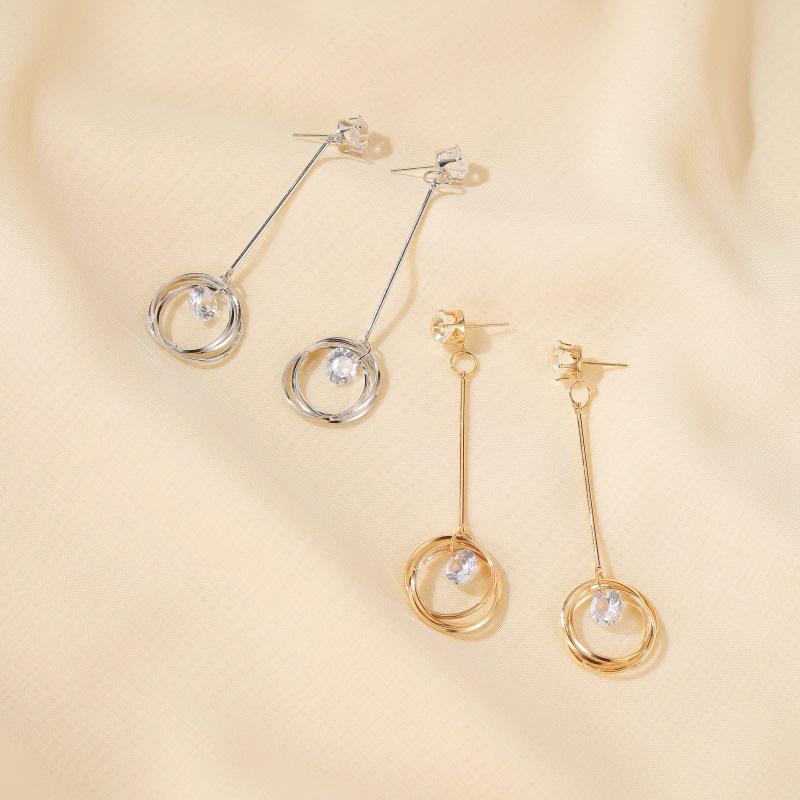 Earrings Temperament Simple Long Multilayer Ring Crystal Earrings Light Luxury Goddess Tassel Earrings